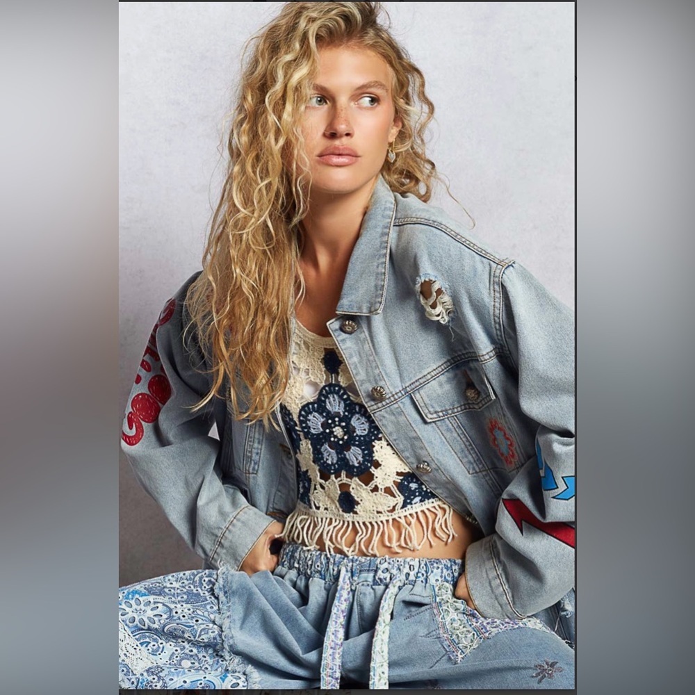 POL SMJ408 HOST PICK 🎉🎉🎉Denim Jacket with Colorful Patches - Picture 9 of 10